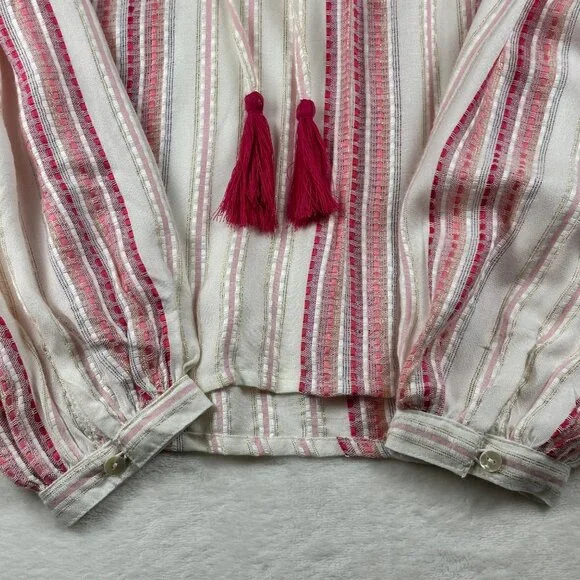 Allison New York Womens Striped Long Bell Sleeve Boho Top Tassels Crochet Artzy - Picture 6 of 16